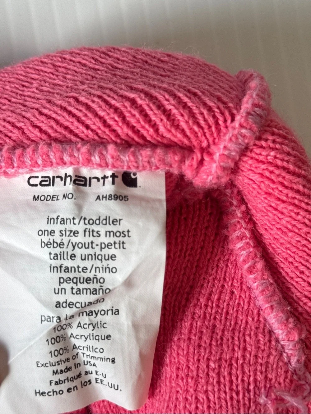 Carhartt Infant Acrylic Watch Hat Pink Knit Cuffed Beanie Toddler One Size